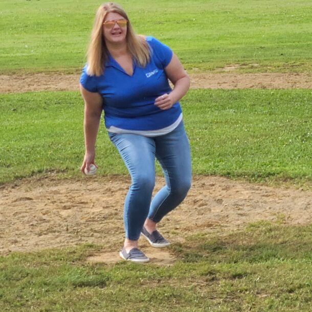 Fairview T Ball league 3 Lisa with 1st pitch