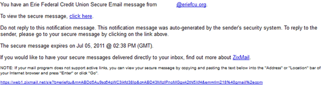 Secure Message Sample Screen Image